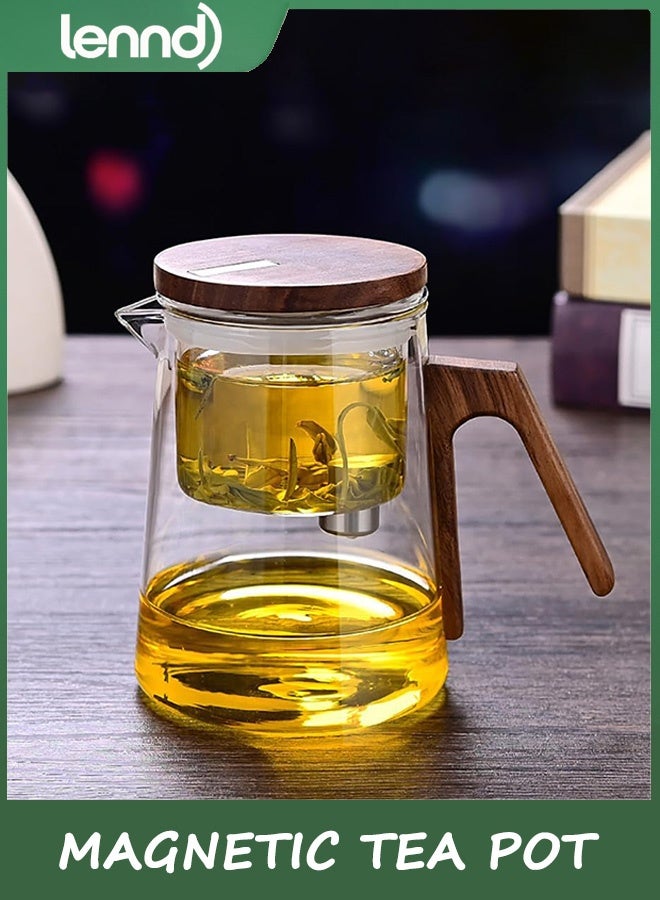 LENND Magnetic Tea Pot, Enchanted Glass Teapot with Infuser and Magnetic Suction Lid for Mess-Free Loose Tea Diffusers, Walnut Wood Handle, Tea Lovers Gifts - Image 2